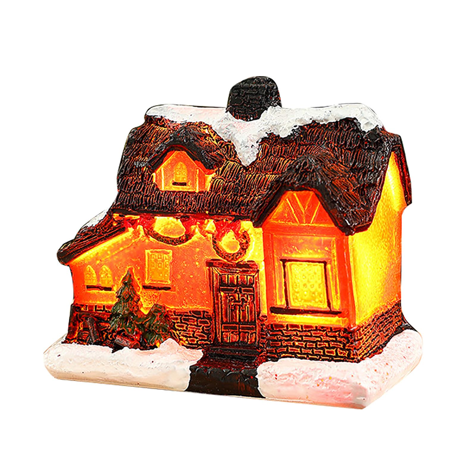 Christmas Village Scene Figurines Decoration LED Lighted Christmas Village House Resin House Figurine for Home