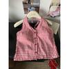 Kumikumi Retro Gyaru Plaid Halter Top Sling Women Clothes Summer Niche Chic Slimming Outer Wear Top