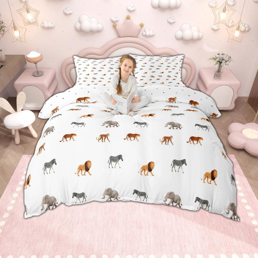 Homewish Cute Wildlife Duvet Cover Set For Kids Deer Highland Cow Bedding Butterfly Duck Koala Comforter Cover Set