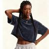 Women's Washed Vintage Cropped T-shirt: Heavyweight 230g Pure Cotton, Retro Loose Fit, Short Sleeve Waist-Length Top