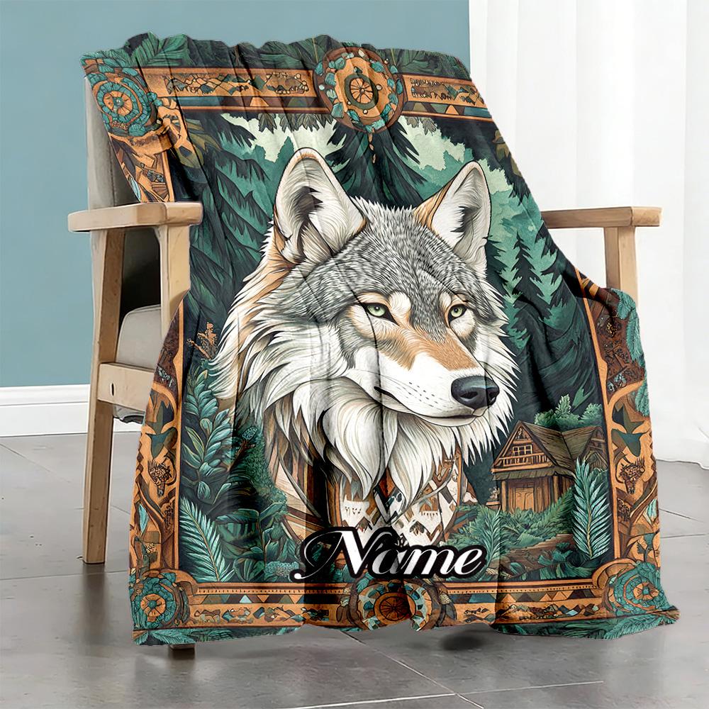 Wolf1 Customize Your Name Blanket Throw Customizable Blanket Soft & Cozy Throw For Chair Sofa Office Bed Four Seasons Multipurpose