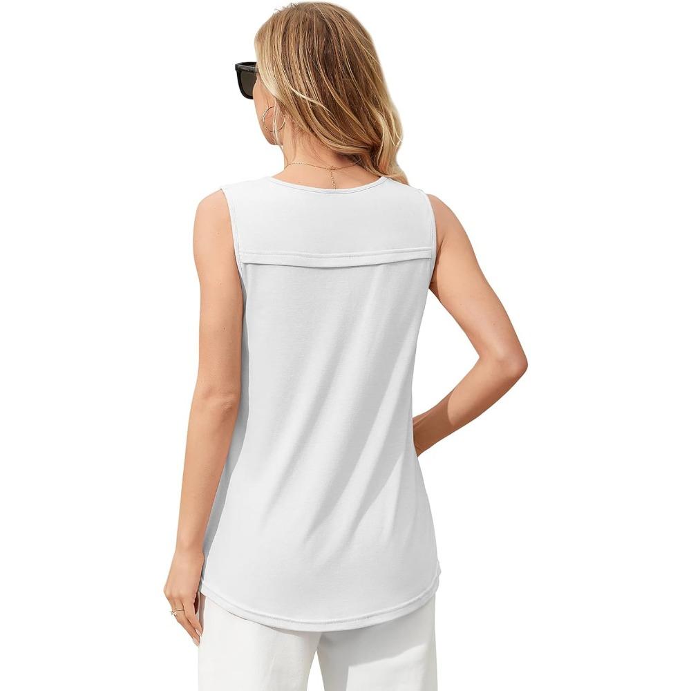 CHARMLEAKS Tank Top Built In Bras for Women Summer Pleated Square Neck Tops Flowy Sleeveless Shirts