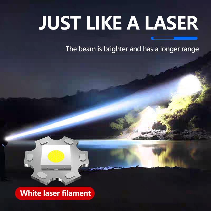 Home flashlight, strong light explosion, retractable flashlight, camping power outage emergency flashlight, laser portable flash