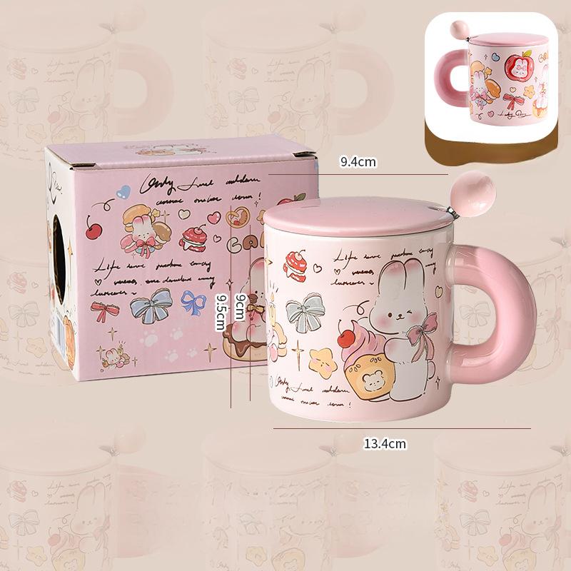 Cartoon Cup with Lid Cute Butter Bear Ceramic Mug with Lid with Spoon Ceramic Cup Water Cup Female Souvenir