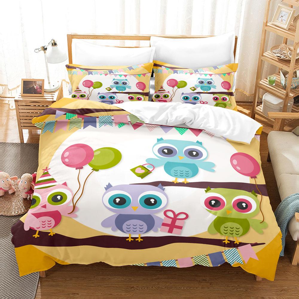 Comforter Owl Bedding Set Lovely Green Cartoon Owl For Kids Boys Girls Bird Animal Print Decor