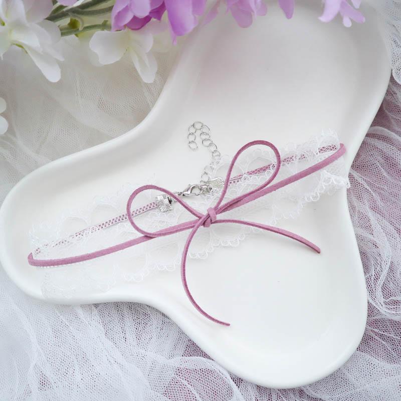 Purple Choker Necklace for Women Fashion Pearl Lace Butterfly Daisy Flower Heart Moon Clavicle Jewelry Accessory Ideal Gift