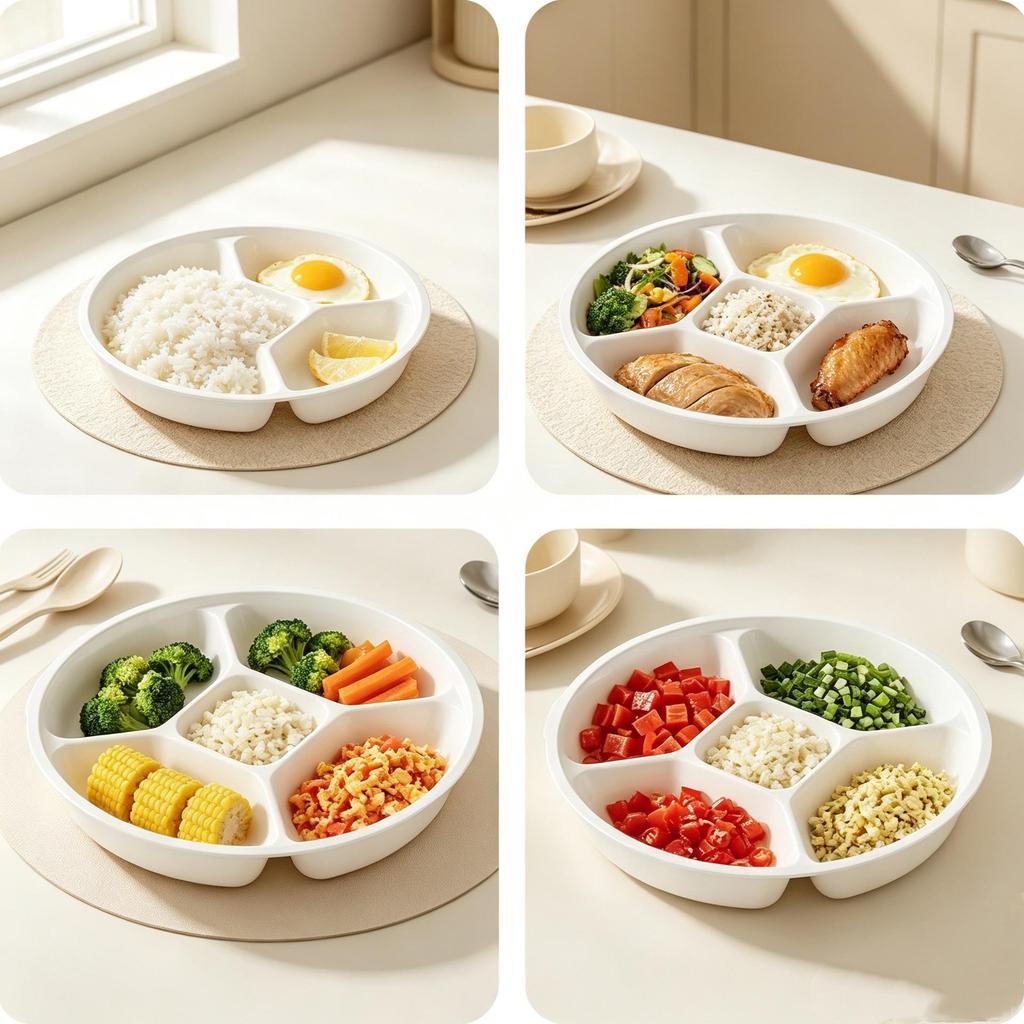 High-Temp Resistant Five-Grid Snack Platter: Food-Grade Fat-Reducing Meal Plate for Home Use