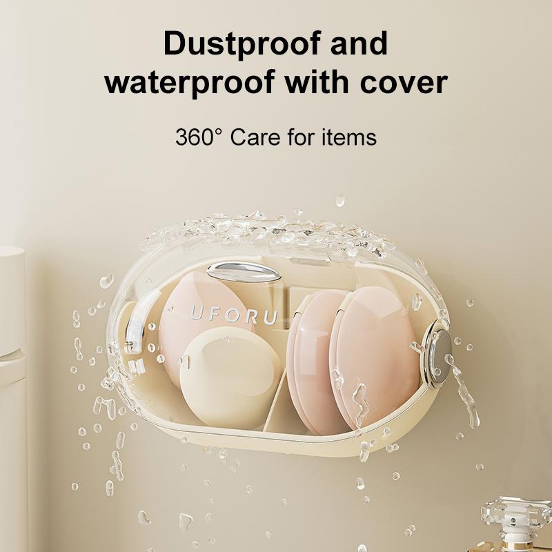 Cosmetic storage box Household wall hanging perforation-free sealing dust proof multi-functional powder puff beauty egg storage