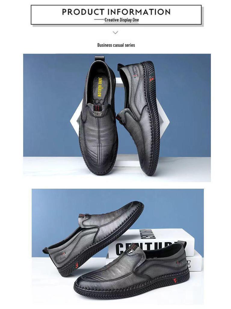 Summer 2025 Men's Breathable Leather Shoes: Soft Sole Casual Work Shoes for Middle-aged and Elderly.