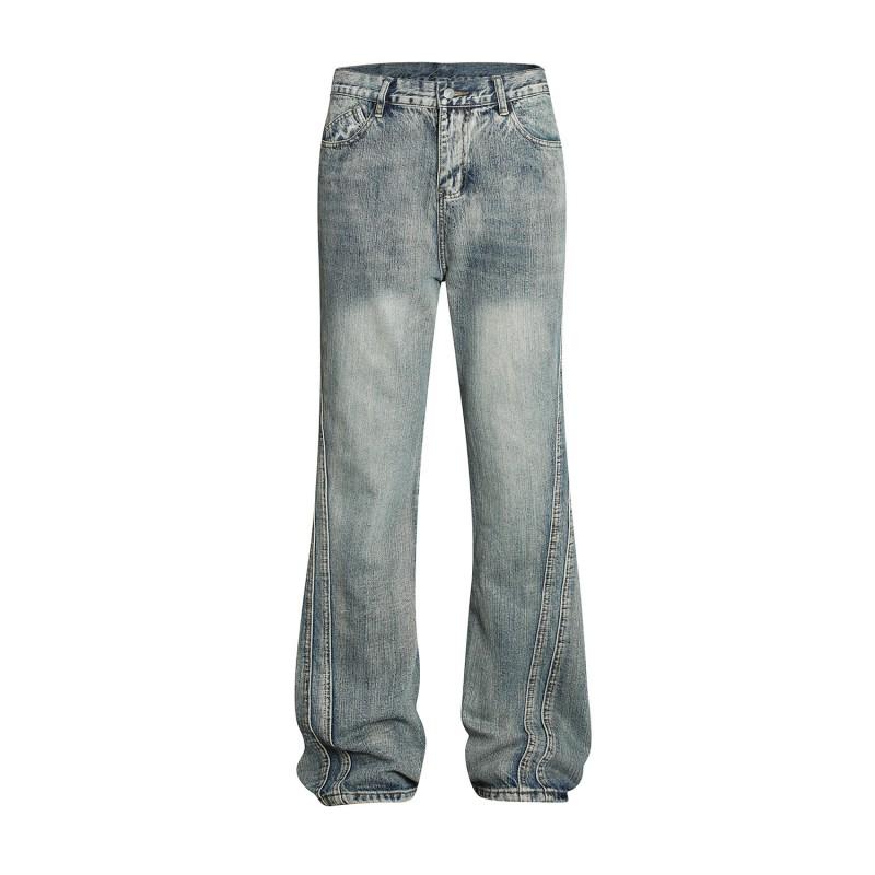 American Vintage Vibe Patchwork Flare Jeans Loose Fit Casual Denim Pants Men Women
