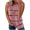 Fashion Women's Loose Sleeveless T-shirt Round Neck Striped Print Tops