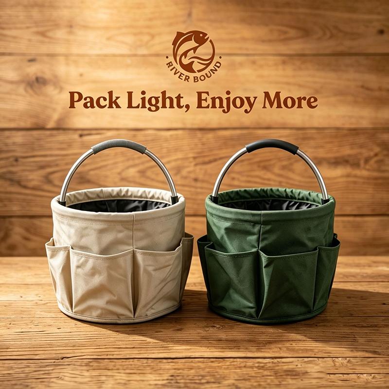 Multi-pocket Foldable Waterproof Storage Bucket, Oxford Cloth Portable Handheld Multi-purpose Bucket for Fishing, Camping & Car Washing