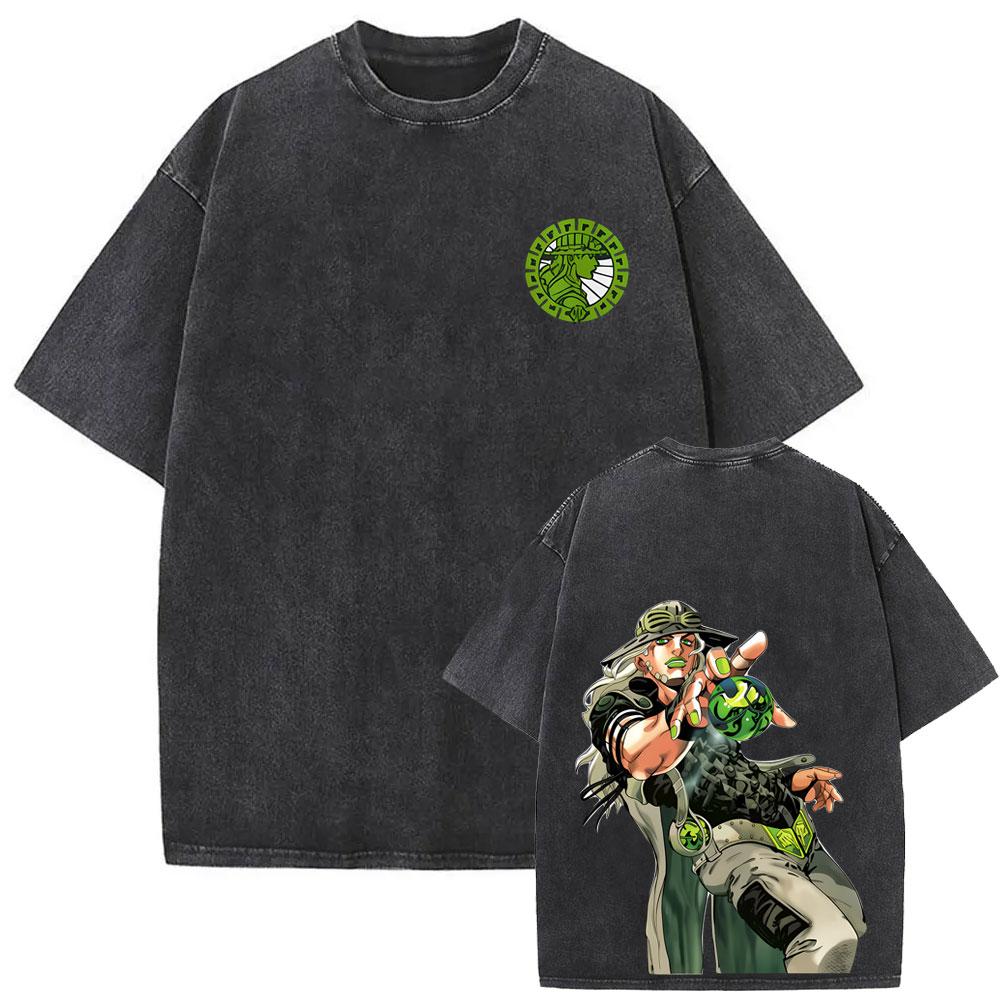 Washed Vintage Anime Jojo Bizarre Adventure Steel Ball Run Diego Brando Graphic Tshirt Men Women Manga Retro Oversized T Shirts