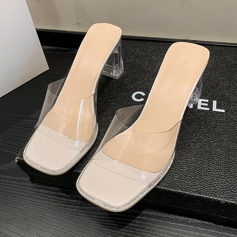 Summer Women Pumps Sandals PVC Jelly Slippers Open Toe High Heels Women Transparent Perspex Slippers Shoes Heel Clear Sandals