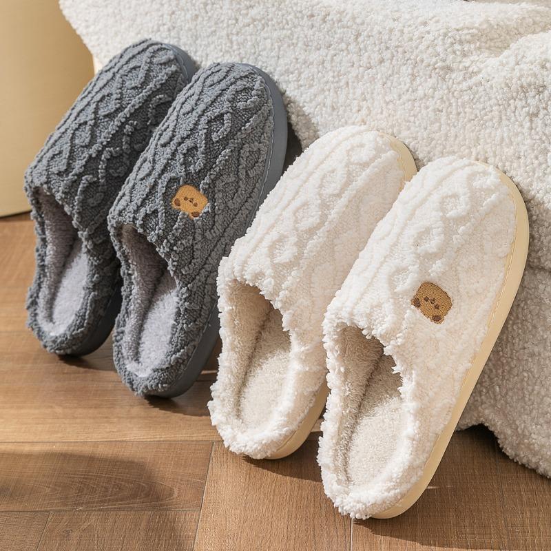 Non-slip and Warm Couple Plush Cotton Slippers Women's Autumn and Winter New Home Fluffy Slippers Men's Indoor Home and Outdoor Wear