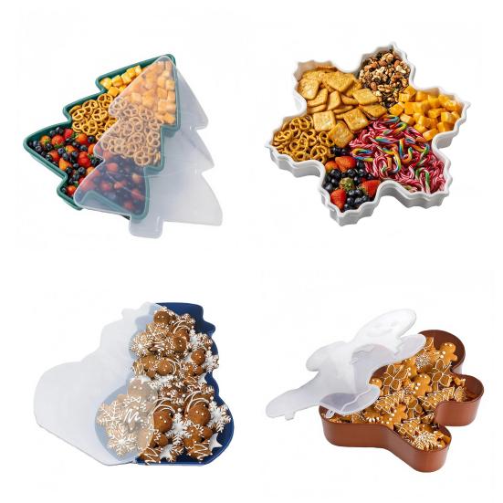 1/2Pcs Christmas Serving Tray with Lid Snacks Cookies Cosmetics Stationery Holiday Container Festive Gift Organizer