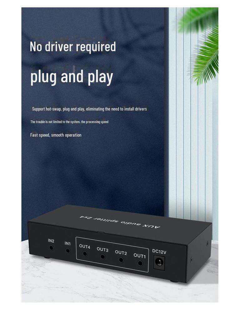 2-In 4-Out High Fidelity 3.5mm AUX Stereo Audio Distributor with Volume Control