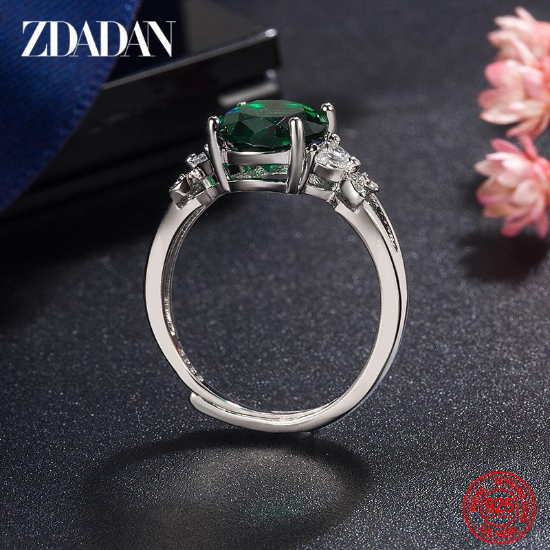 925 Silver Oval Emerald Adjuastable Ring for Women Fashion Jewelry