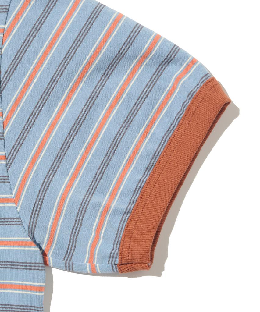 TAILOR STUDIO Soft Campus Striped Short Sleeve T-Shirt (Blue/Orange)