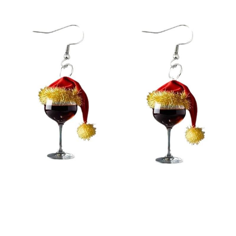 Festive Christmas Wine Glass Earrings - Holiday Red Acrylic Accessory
