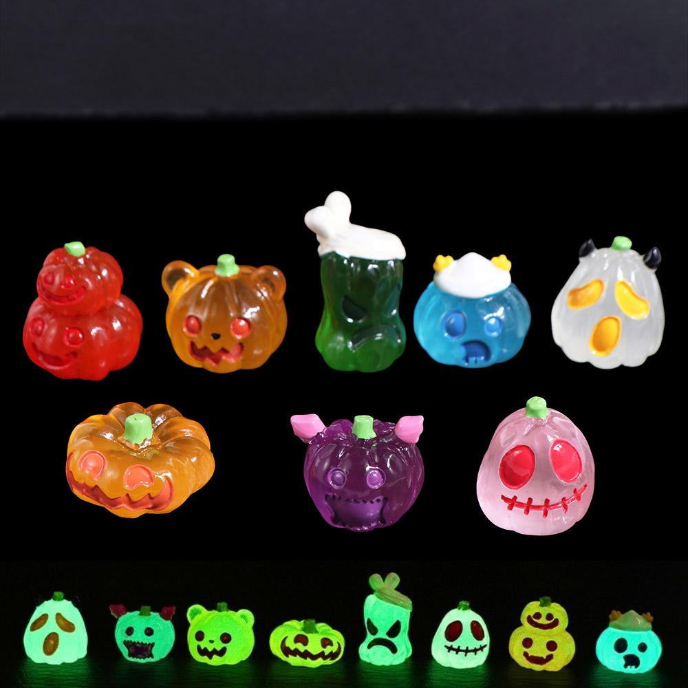 8 Stück leuchtende Kürbis-Geister-Miniaturen Mikro-Landschaft kleine Statue Gartenornament