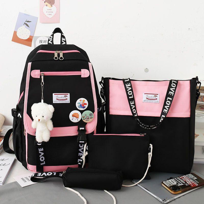Fash Large-Capacity Primary School Junior High School Students Shoulders Backpack High School Five Sets of Multi-Compartment  Bag