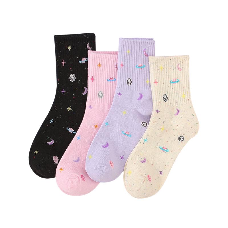 5 Pairs Socks for Women Spring and Winter Midtube Candy Socks for Women Universe Star Socks