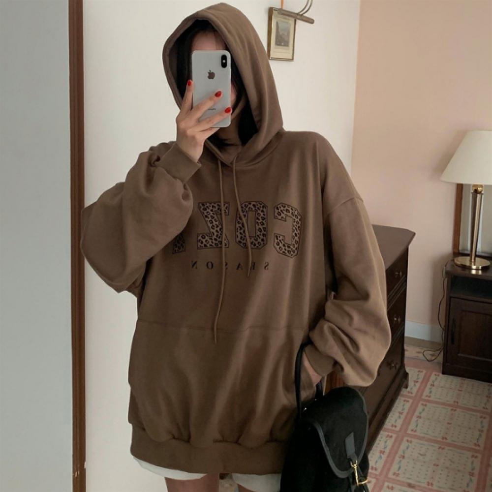 New ArrivalS Open Run Women S Leopard Lettering Kangaroo Fall overSized Hoodie