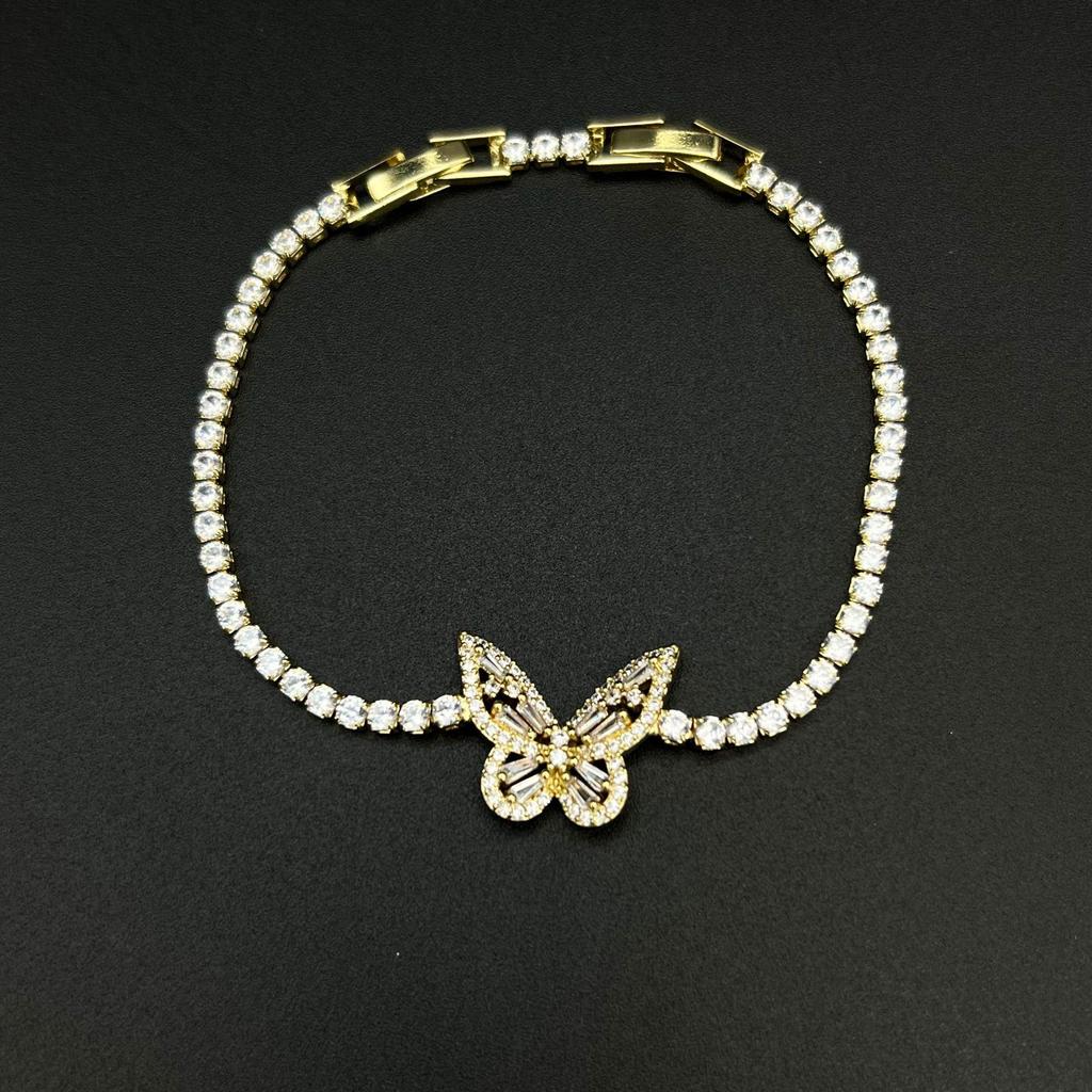 Luxuriöses Damenarmband mit Schmetterlings-Zirkonia und Leopardenkopf - Funkelnder High-End-Stil