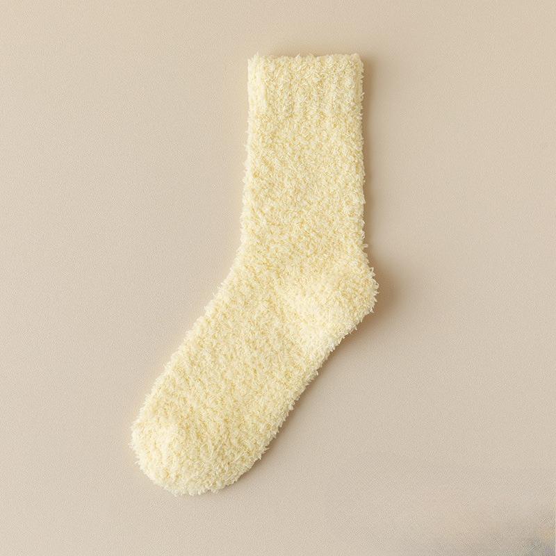 Solid-color Coral Fleece Socks - Children's Warm Sleep Socks with Added Padding and Thickened Mid-calf Floor Socks