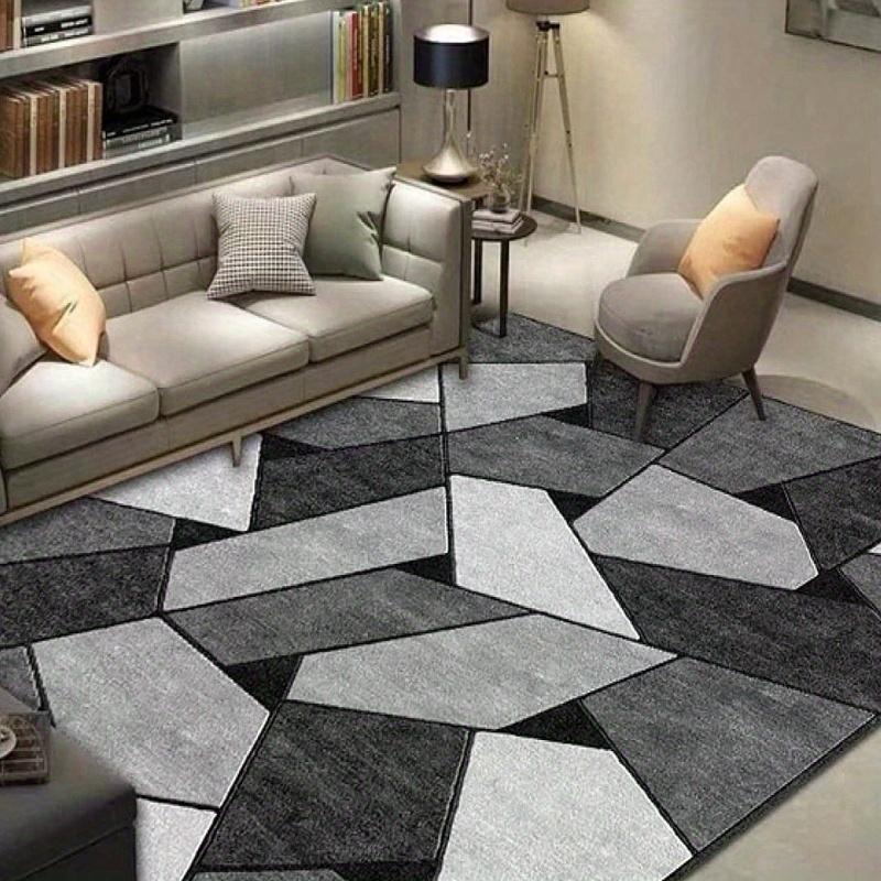Modern Gray Geometric Non-Slip Area Mat, Durable Polyester, Absorbent, Ideal for Living Room and Bedroom Decor, Hand Wash Only