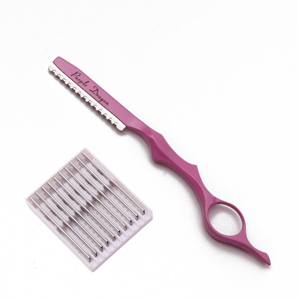 Purple Dragon Hair Razor Holder & 10 Blades - 8 Colors, Hairdressing Thinning Knife, Manual Scraper