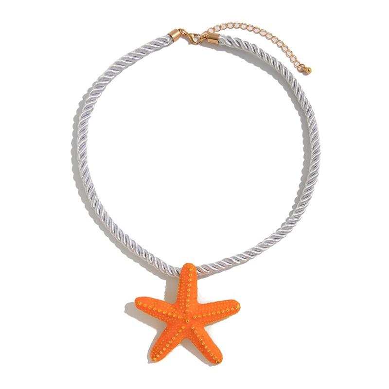European and American Holiday Style Ins Metal Color Starfish Pendant Necklace for Women Beach Personality Star-shaped Thick Rope Necklace