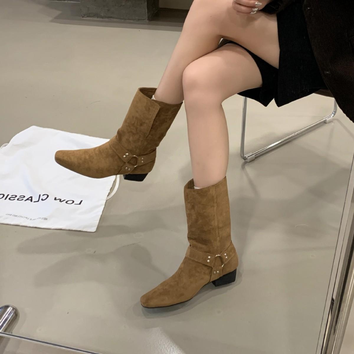 

2025 winter new round head thick heel rivet thin fashion Martin women s short boots commuter Chelsea boots 39 абрикосовый