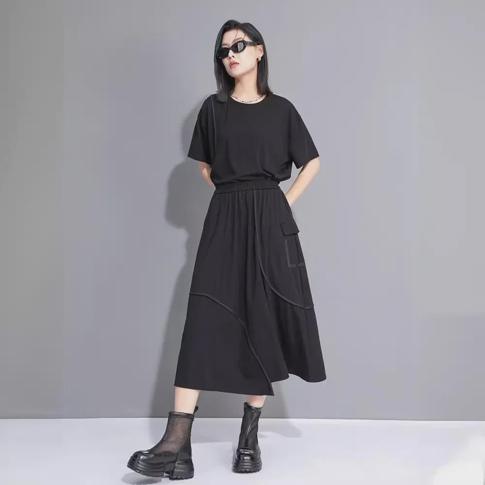 Evropský tmavý styl A-liniová sukně - Dámský niche letní design, Nepravidelný slim střih, Univerzální pro všechny příležitosti