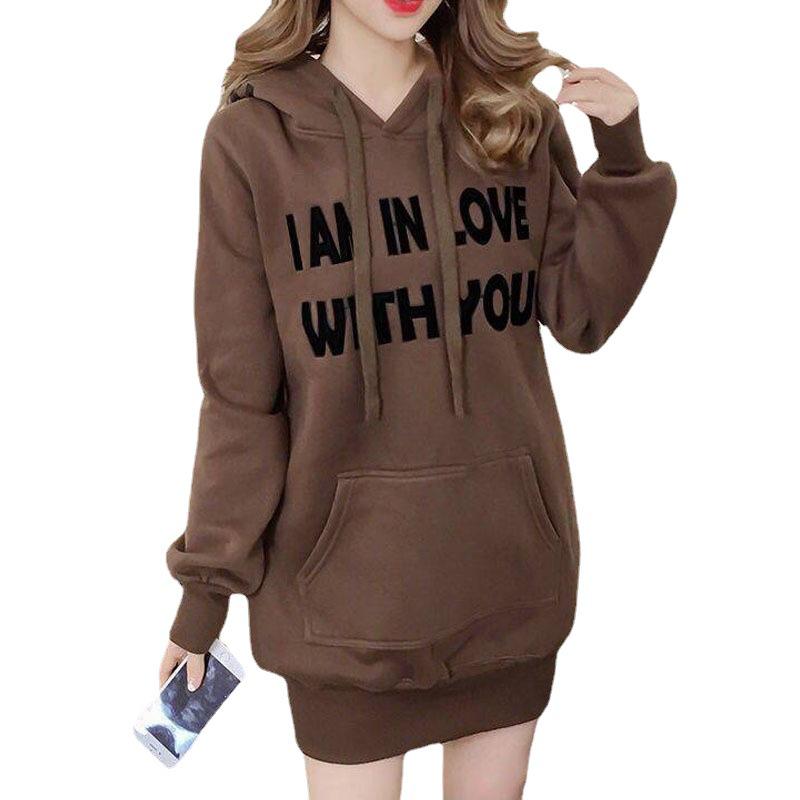 Women's 2026 Winter Fleece-Lined Loose Letter Hoodie
