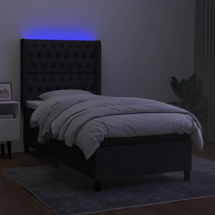 Maison Exclusive - Black Fabric Slatted Bed Base Mattress and LED 80x200cm