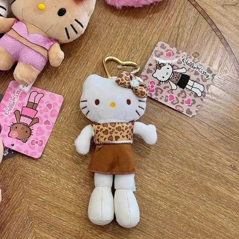 NEW styles Hello Kitty black leopard Plush Toy Keychain Sanrio Stuffed Toy Kitten Anime Stuffed Animals Pendant Girly Bag Charm