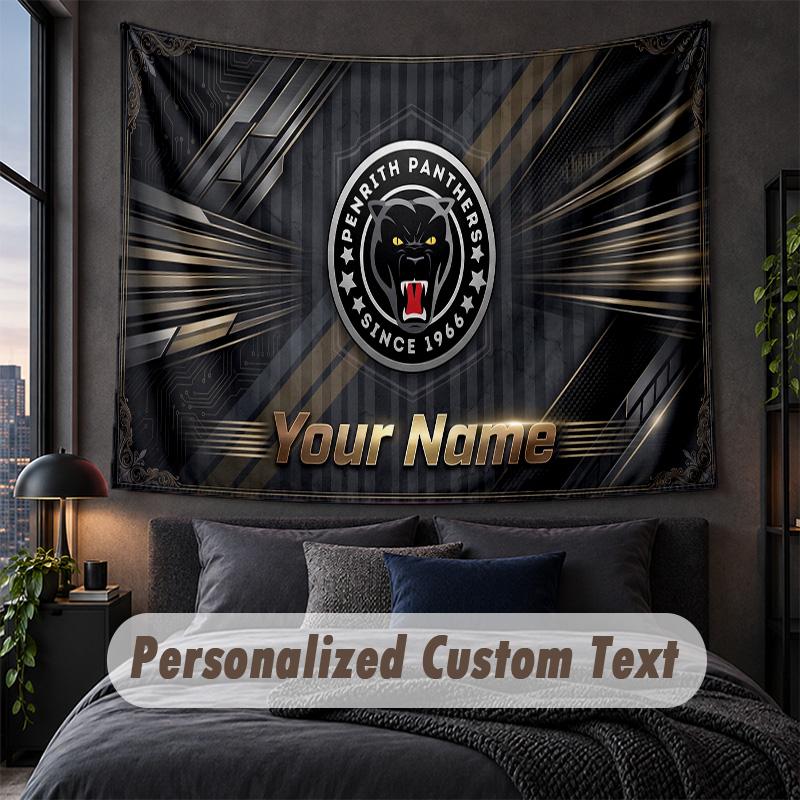 Custom Name Text Tapestry,Penrith Panthers Decorative Wall Hanging, Background Tapestry For Home Bedroom