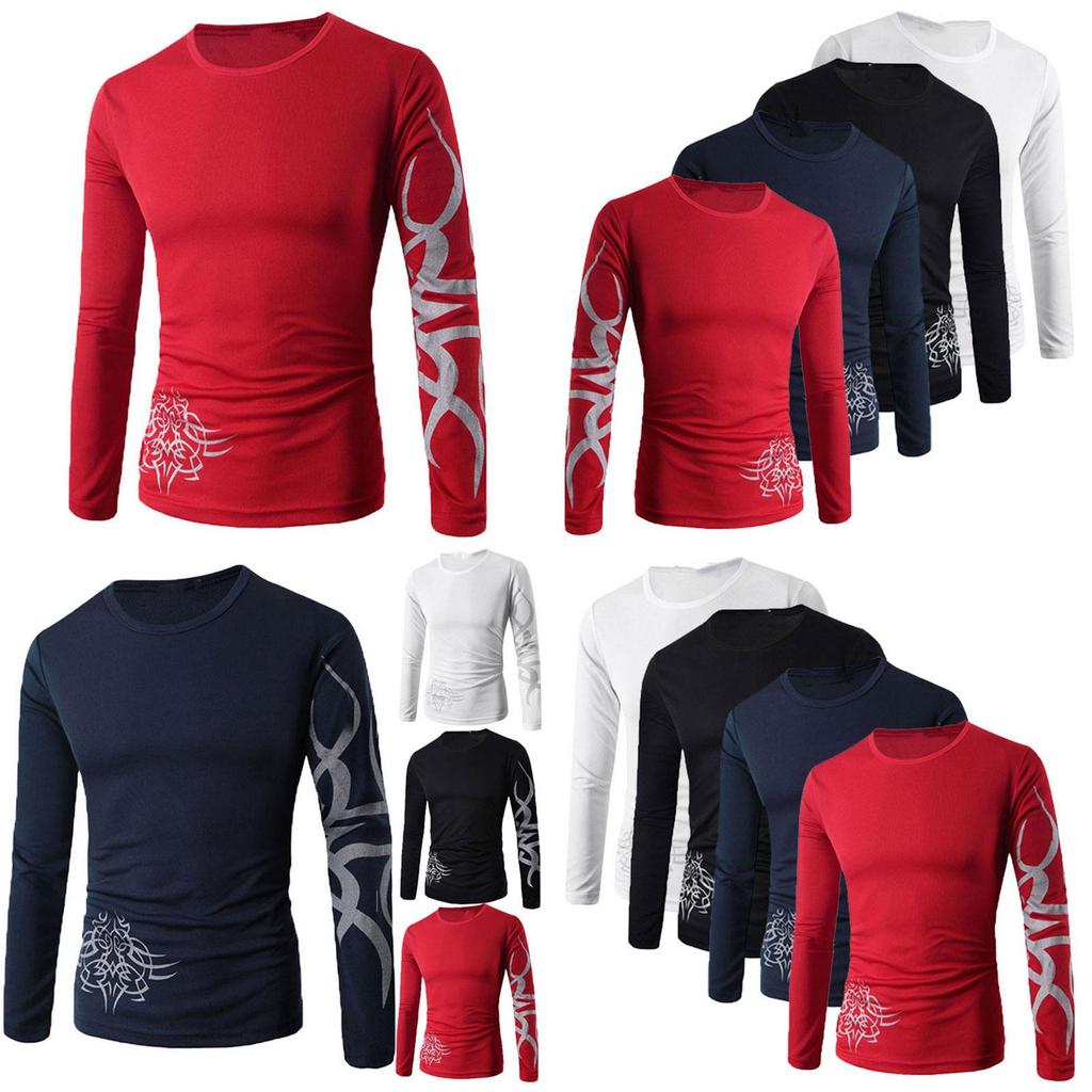 Premium Quality Fashion Men's Slim Fit O-neck Long Sleeve Muscle Tee T-shirt For Casual Wear
