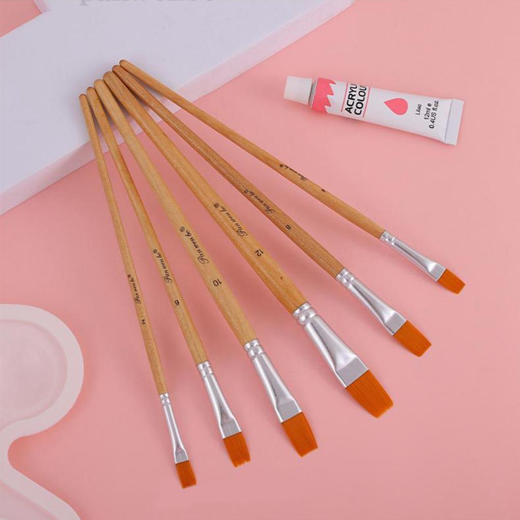 6pcs Paint Brushes Set Nylon Hair Wooden Handle Paintbrushes for Artist