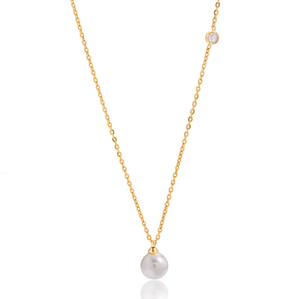 Yori Glass Pearl Geometric Pendant Necklace 18K Gold PVD Plated Popular Daily Classy Waterproof Jewelry Gift Accessory