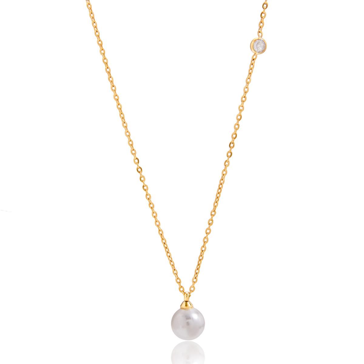 Yori Glass Pearl Geometric Pendant Necklace 18K Gold PVD Plated Popular Daily Classy Waterproof Jewelry Gift Accessory