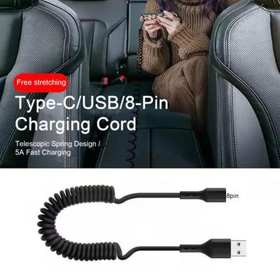 Charging Cable Telescopic Spring Accessories 5A Fast Data Charging Type-C/Usb/8-Pin Design Line Phone