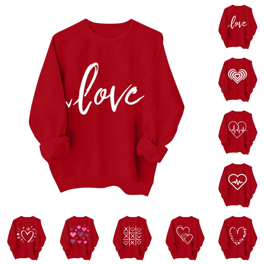 Sudadera informal a la moda para mujer, manga larga, estampado de corazón para San Valentín