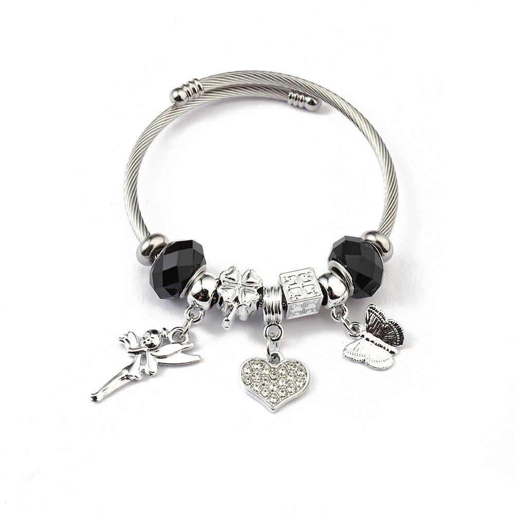 Simple Fashion Stainless Steel Bracelet With Crystal Bead Pendant Unisex Jewelry