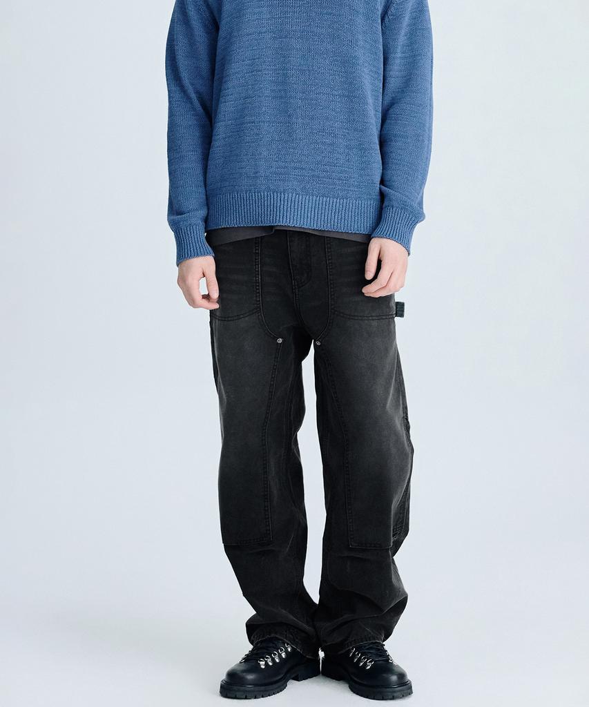 IL CORSO Washed Double Knee Carpenter Pants Black