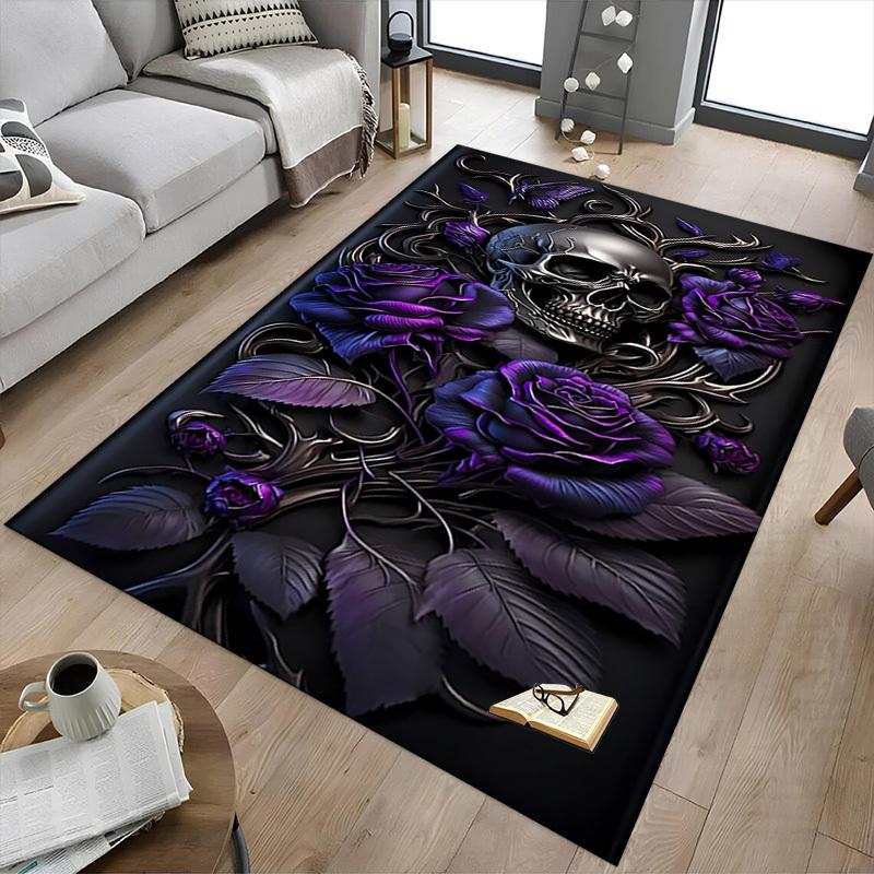 1pc Skull Roses Carpet, Office Rug Outdoor Mat Home Decor Area Carpet Festival
