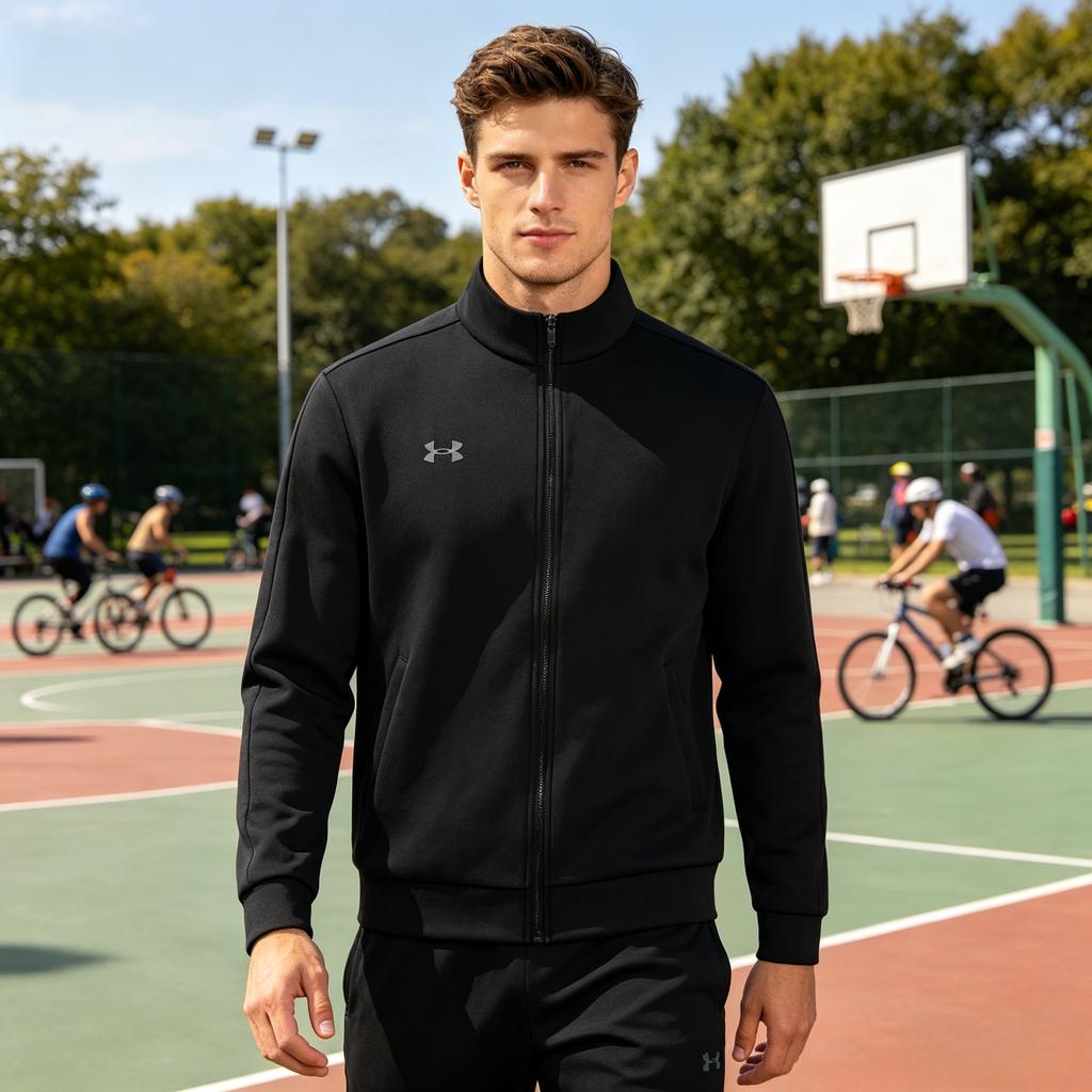 Under Armour Casual Minimalist Versatile Business Fashion Sports Fitness Travel Zip Jacket Unisex jackets Black 26500405-001