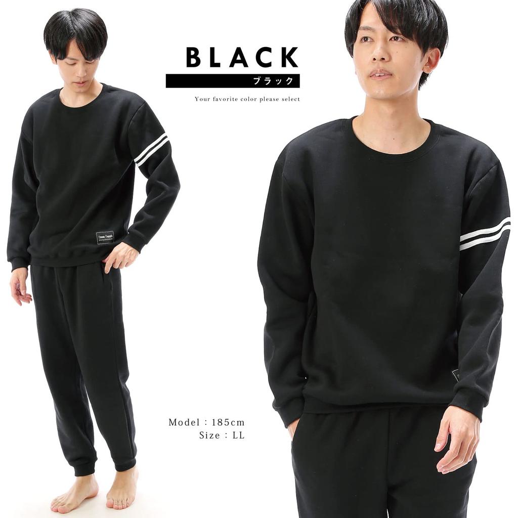 ON NISHIKI Sweatshirt Cotton Long Loungewear Men's Fleece-Lined Set, Fall/Winter Pajamas, 35% Blend, Sleeves, Pants, (Black/L/77325)